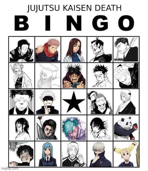 Imagine you haven't seen the anime, mark the people who you think are dead | image tagged in jujutsu kaisen death bingo | made w/ Imgflip meme maker