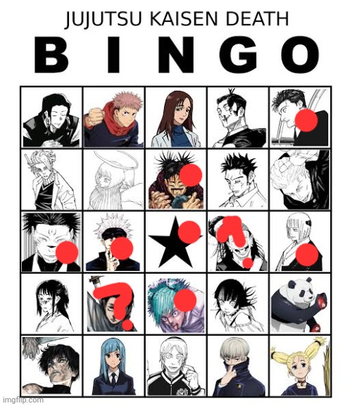 I can't remember anyone else who died off the top of my head | image tagged in jujutsu kaisen death bingo | made w/ Imgflip meme maker