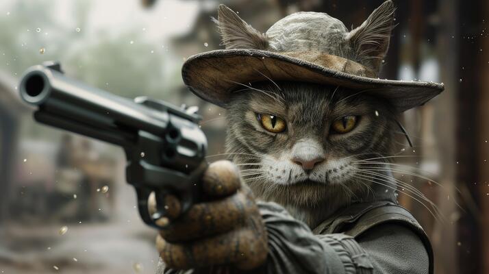 Cowboy Cat with a Gun Blank Meme Template