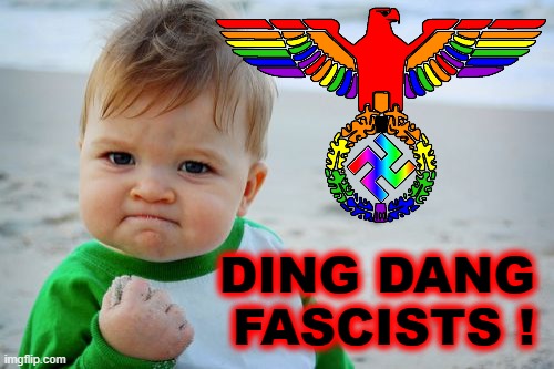 DING DANG FASCISTS ! | DING DANG
FASCISTS ! | image tagged in rainbow,eagle,nazi,national,socialist,fascists | made w/ Imgflip meme maker