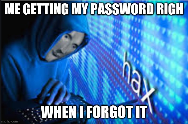 Finally | ME GETTING MY PASSWORD RIGH; WHEN I FORGOT IT | image tagged in hax,good job | made w/ Imgflip meme maker