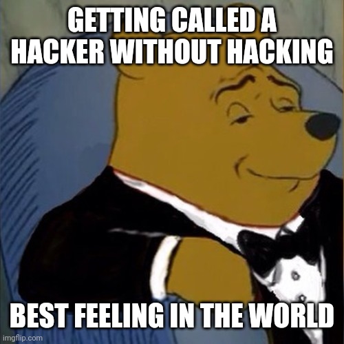 Fancy Pooh | GETTING CALLED A HACKER WITHOUT HACKING BEST FEELING IN THE WORLD | image tagged in fancy pooh | made w/ Imgflip meme maker