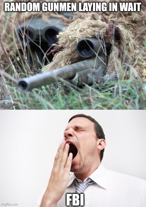 RANDOM GUNMEN LAYING IN WAIT FBI | image tagged in british sniper team,yawn | made w/ Imgflip meme maker