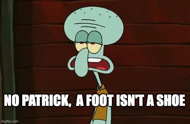 no patrick mayonnaise is not a instrument | NO PATRICK,  A FOOT ISN'T A SHOE | image tagged in no patrick mayonnaise is not a instrument | made w/ Imgflip meme maker