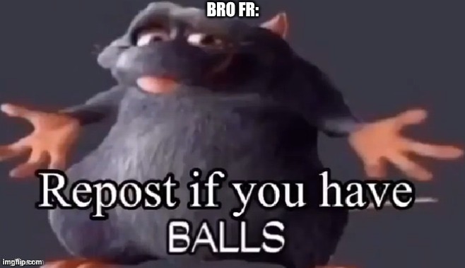 Repost if you have BALLS | BRO FR: | image tagged in repost if you have balls | made w/ Imgflip meme maker