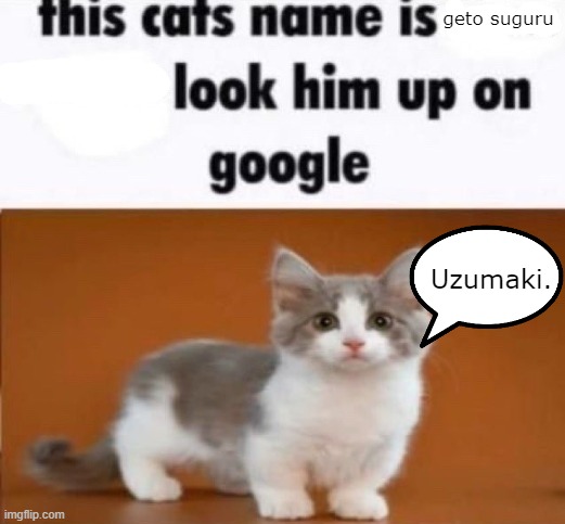 this cats name is x look him up on google | geto suguru; Uzumaki. | image tagged in this cats name is x look him up on google | made w/ Imgflip meme maker