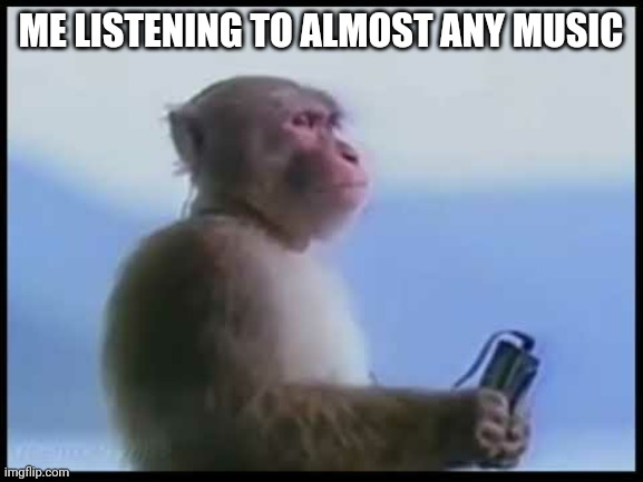 Monkey listening on headphones | ME LISTENING TO ALMOST ANY MUSIC | image tagged in monkey listening on headphones | made w/ Imgflip meme maker