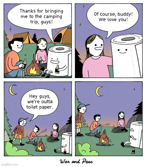 Toilet paper scared | image tagged in toilet paper,camping,camp,comics,comics/cartoons,outside | made w/ Imgflip meme maker