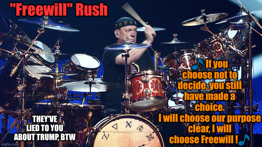 Neil Peart | "Freewill" Rush ? If you choose not to decide, you still have made a choice.
I will choose our purpose clear, I will choose Freewill !? THEY | image tagged in neil peart | made w/ Imgflip meme maker