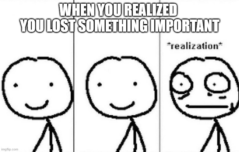 Realization | WHEN YOU REALIZED  YOU LOST SOMETHING IMPORTANT | image tagged in realization | made w/ Imgflip meme maker