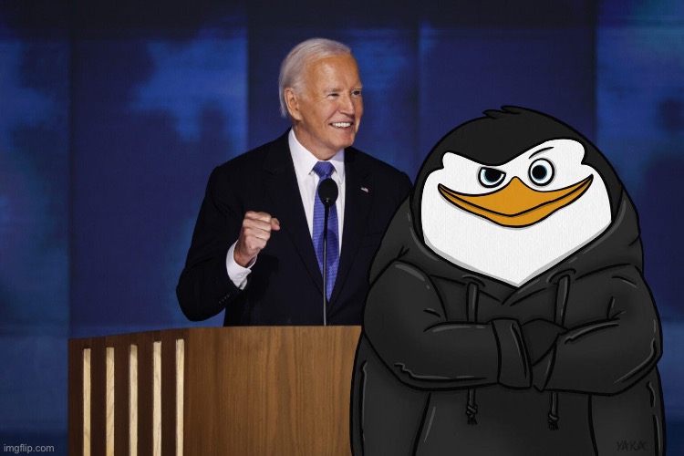 chat rate the photo that I photoshopped (this is the first time I photoshopped) | image tagged in skipper x biden | made w/ Imgflip meme maker