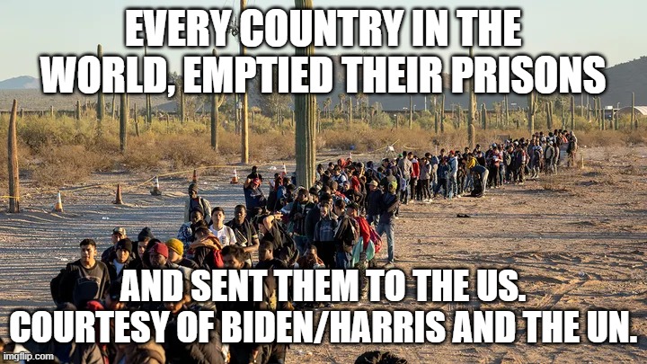 Biden/Harris Border | EVERY COUNTRY IN THE WORLD, EMPTIED THEIR PRISONS; AND SENT THEM TO THE US. COURTESY OF BIDEN/HARRIS AND THE UN. | image tagged in biden/harris border | made w/ Imgflip meme maker