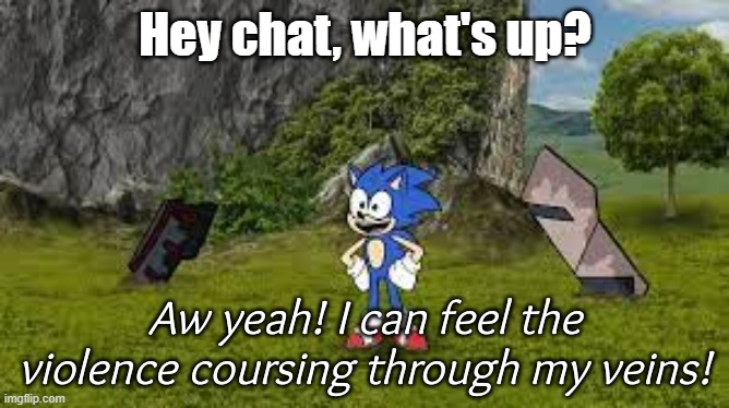 How's y'all's day been? | Hey chat, what's up? | image tagged in sonic violence coursing through my veins | made w/ Imgflip meme maker