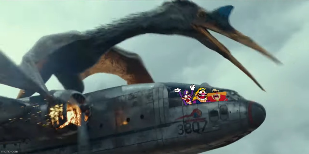 Wario, Waluigi, and Dr Robotnik dies by a plane crash after being attacked by Biosyn's Quetzalcoatlus.mp3 | image tagged in quetzalcoatlus attacking plane | made w/ Imgflip meme maker