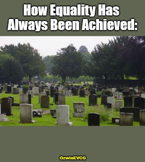 #DarkHumor #Equality #Equity #RealTalk #Life #Death #EthnicGroups #RacialGroups #HumanSpecies #Differences #Men #Women #Classes | How Equality Has 

Always Been Achieved:; OzwinEVCG | image tagged in graveyard,dark,comparison,awkward,patterns,recognition | made w/ Imgflip meme maker