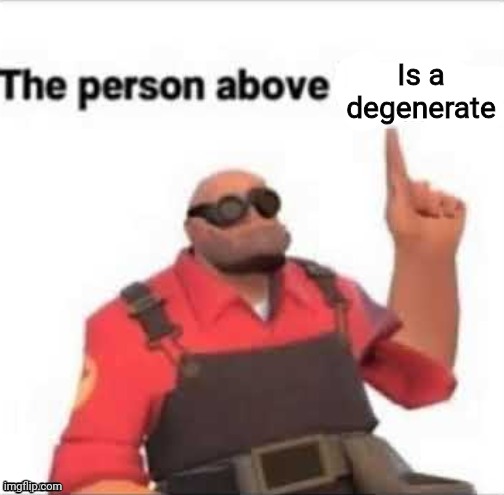 The person above | Is a degenerate | image tagged in the person above | made w/ Imgflip meme maker