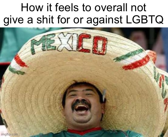 Me | How it feels to overall not give a shit for or against LGBTQ | image tagged in happy mexican | made w/ Imgflip meme maker