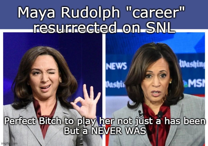 Not that anybody watches, but bet it is on this Sat (Fall "Premiere") | Maya Rudolph "career" 
resurrected on SNL; Perfect Bitch to play her not just a has been
But a NEVER WAS | image tagged in maya rudolph snl kamala meme | made w/ Imgflip meme maker