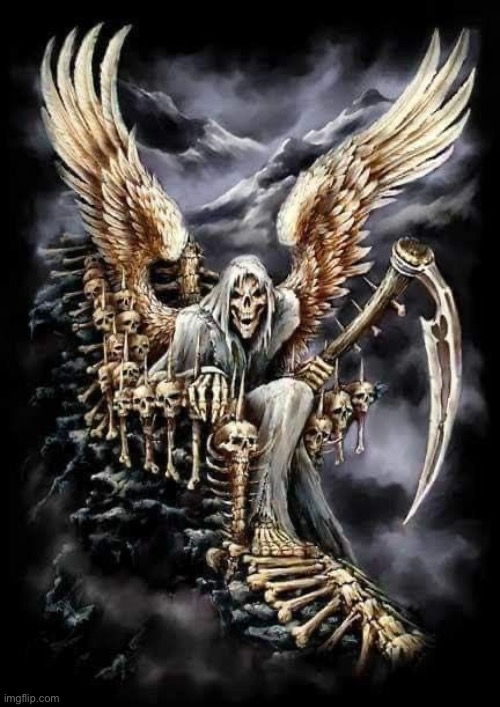 Grim Reaper on throne made of bones | image tagged in grim reaper on throne made of bones | made w/ Imgflip meme maker