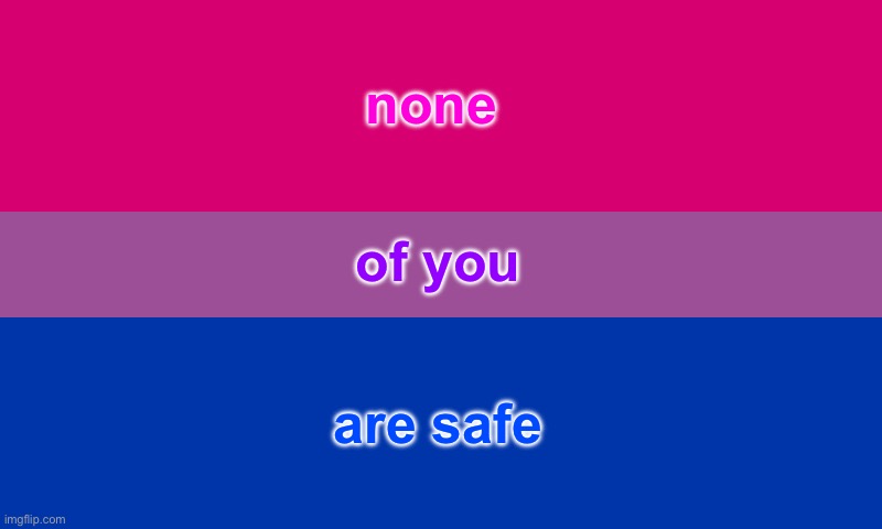 I was told to post here | none; of you; are safe | image tagged in bi flag | made w/ Imgflip meme maker