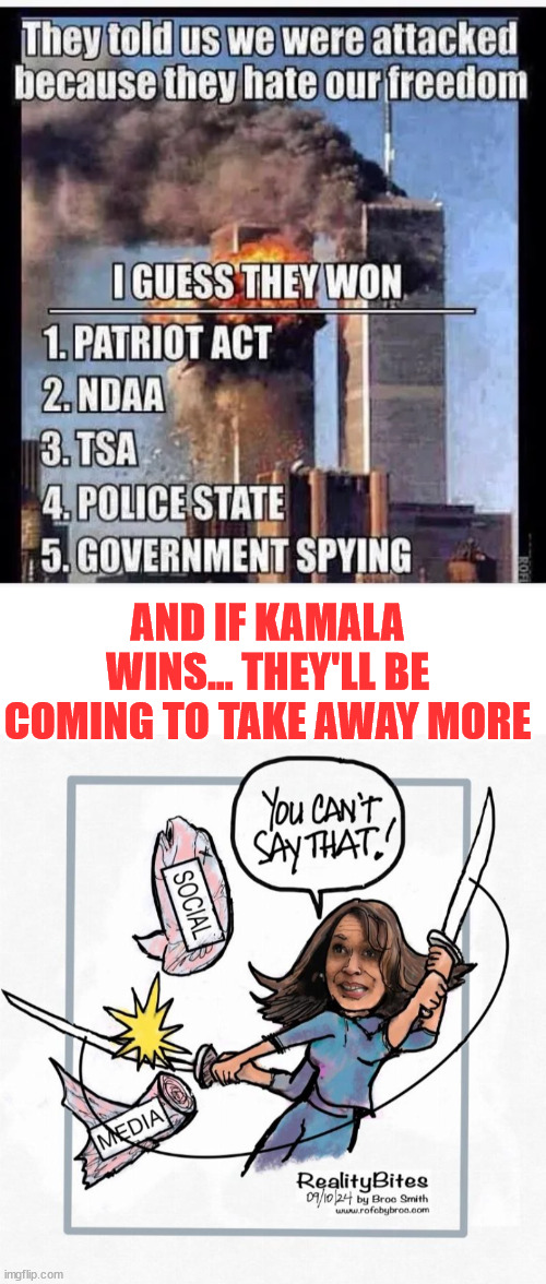 Every time you elect a democrat or rino, you lose more freedom | AND IF KAMALA WINS... THEY'LL BE COMING TO TAKE AWAY MORE | image tagged in corrupt status quo,eroding your freedom,little by little | made w/ Imgflip meme maker