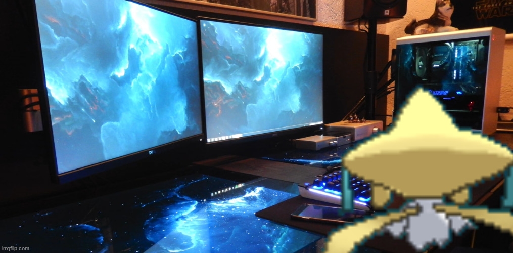 jirachi gaming | image tagged in gaming setup | made w/ Imgflip meme maker