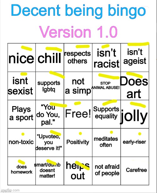 Bingo!! | image tagged in decent being bingo | made w/ Imgflip meme maker