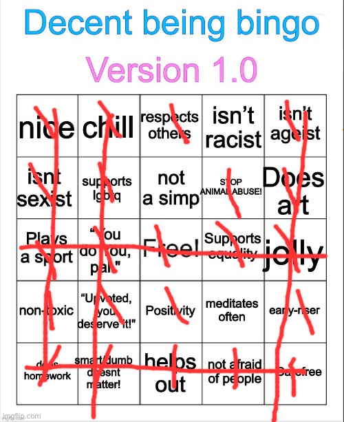 Decent being bingo | image tagged in decent being bingo | made w/ Imgflip meme maker