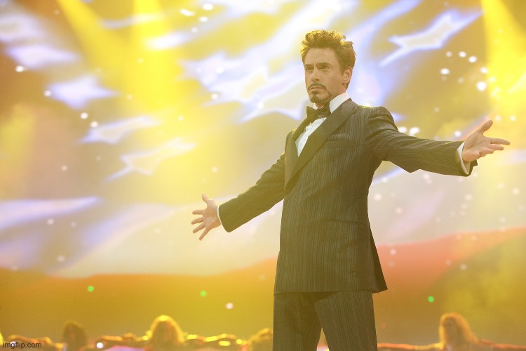 Tony Stark Celebrating | image tagged in tony stark celebrating | made w/ Imgflip meme maker