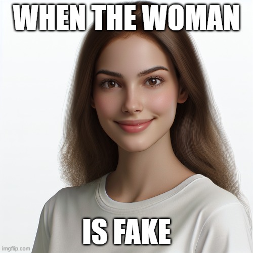 Fake Woman | WHEN THE WOMAN; IS FAKE | image tagged in woman,aigenerated | made w/ Imgflip meme maker