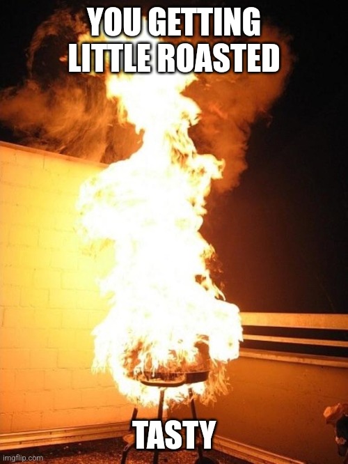 Nice ... | YOU GETTING LITTLE ROASTED; TASTY | image tagged in bbq grill on fire | made w/ Imgflip meme maker