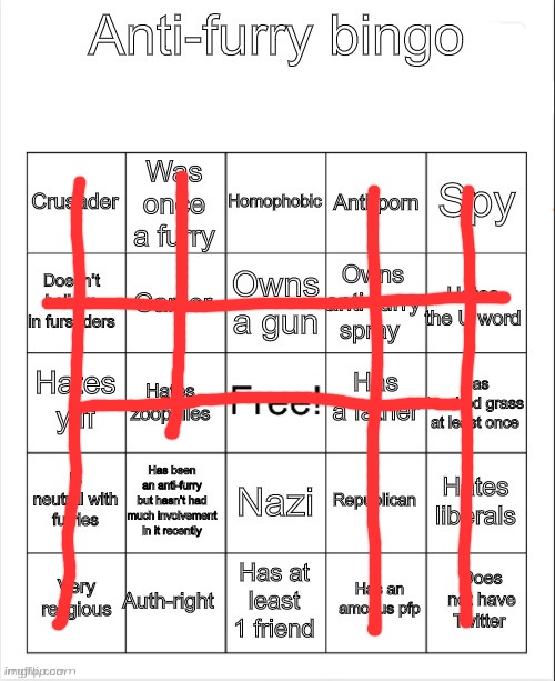 Remake post because why not? | image tagged in anti-furry bingo | made w/ Imgflip meme maker