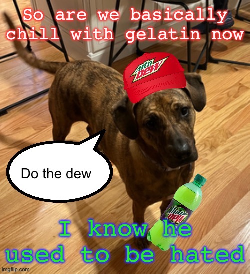 Do the dew | So are we basically chill with gelatin now; I know he used to be hated | image tagged in do the dew | made w/ Imgflip meme maker