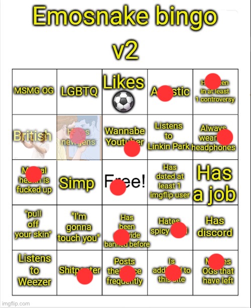 Emosnake bingo v2 | image tagged in emosnake bingo v2 | made w/ Imgflip meme maker