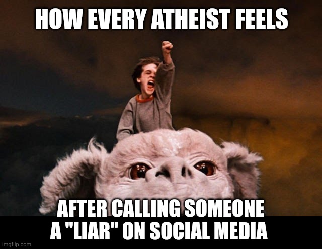 Liar! | HOW EVERY ATHEIST FEELS; AFTER CALLING SOMEONE A "LIAR" ON SOCIAL MEDIA | image tagged in fist pump | made w/ Imgflip meme maker