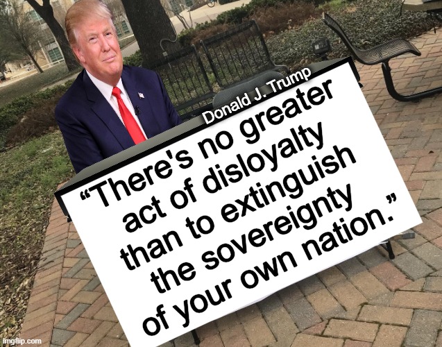 Message to Kamala D. Harris, Border Czar. | Donald J. Trump; “There's no greater 
act of disloyalty 
than to extinguish 
the sovereignty 
of your own nation.” | image tagged in political,quote,donald trump,kamala harris,open borders,sovereignty | made w/ Imgflip meme maker