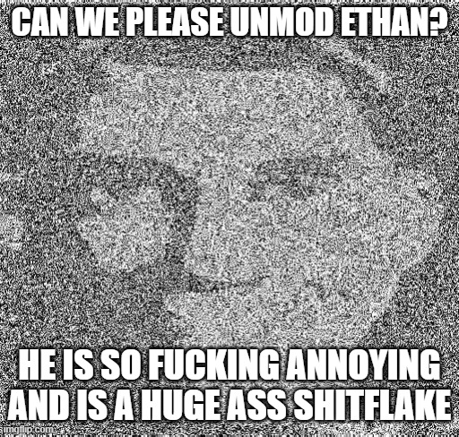 (Fries: Yeah we should) | CAN WE PLEASE UNMOD ETHAN? HE IS SO FUCKING ANNOYING AND IS A HUGE ASS SHITFLAKE | image tagged in deep fry scout | made w/ Imgflip meme maker