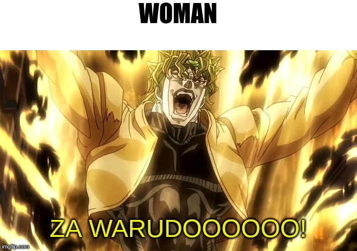 Za Warudo | WOMAN ZA WARUDOOOOOO! | image tagged in za warudo | made w/ Imgflip meme maker