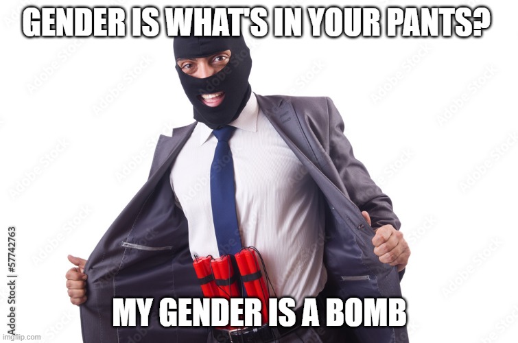 GENDER IS WHAT'S IN YOUR PANTS? MY GENDER IS A BOMB | made w/ Imgflip meme maker