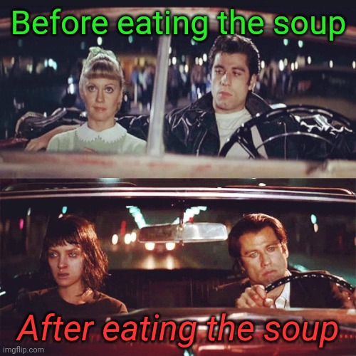 On the way to-On the way back | Before eating the soup After eating the soup | image tagged in on the way to-on the way back | made w/ Imgflip meme maker