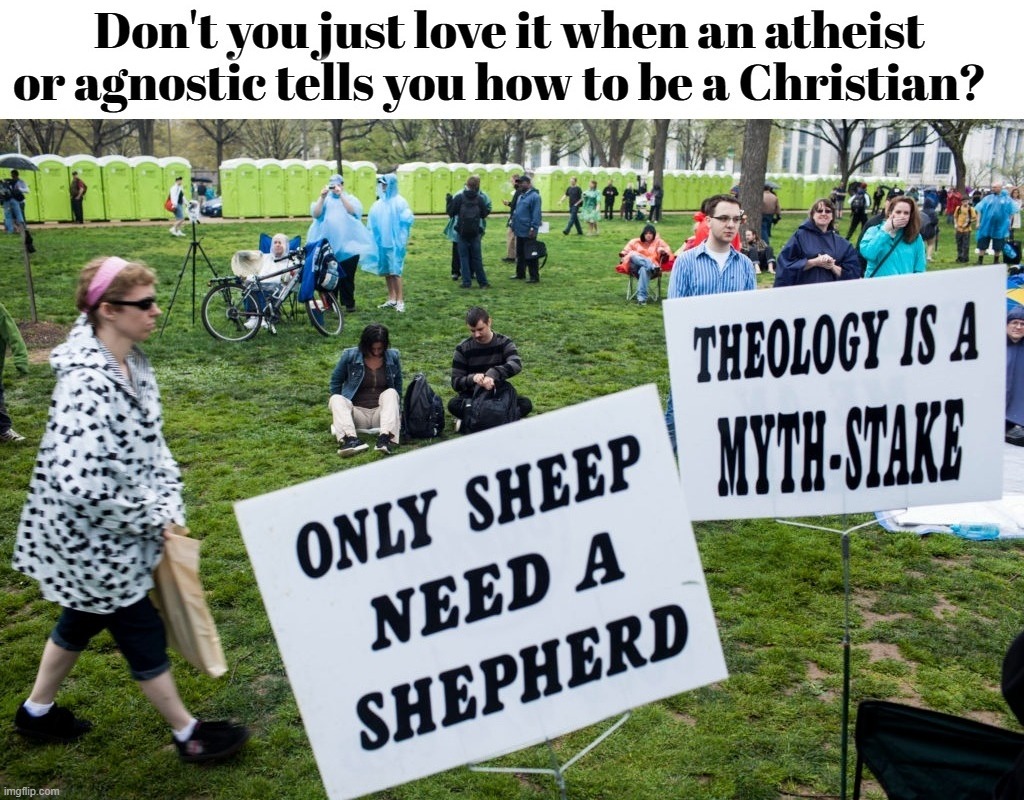 Don't you just love it when an atheist or agnostic tells you how to be a Christian? | image tagged in sheeple,lemmings,stupid sheep,atheists,agnostics,covidiots | made w/ Imgflip meme maker