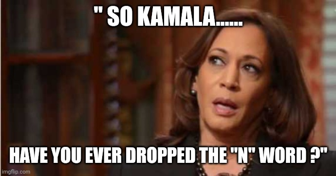 "Ever" is a long timeline | " SO KAMALA...... HAVE YOU EVER DROPPED THE "N" WORD ?" | image tagged in kamala harris | made w/ Imgflip meme maker