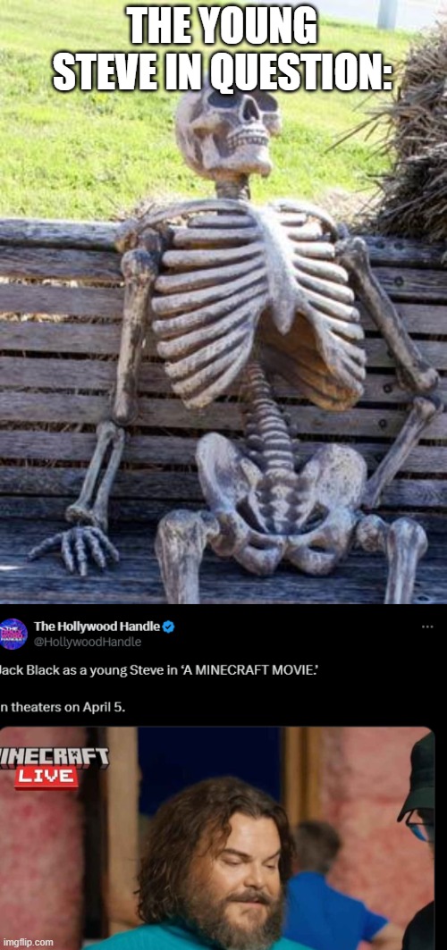 THE YOUNG STEVE IN QUESTION: | image tagged in memes,waiting skeleton,mincraft | made w/ Imgflip meme maker