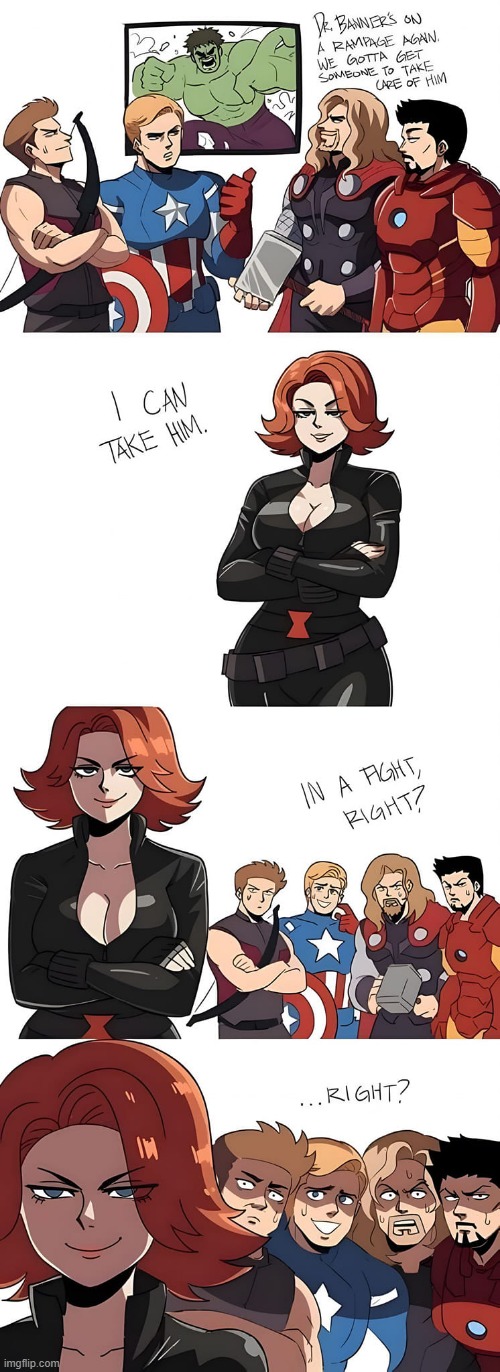 Dirty Widow | image tagged in black widow,hulk | made w/ Imgflip meme maker