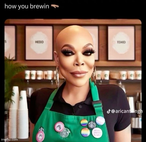 Why do nonbinary barista with colored hair and multiple pins make the most bomb ass lattes oms | image tagged in wendy williams,gay | made w/ Imgflip meme maker