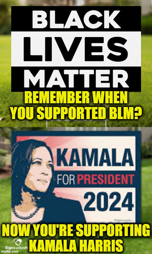 Fool me twice | REMEMBER WHEN
YOU SUPPORTED BLM? NOW YOU'RE SUPPORTING
KAMALA HARRIS | image tagged in kamala harris | made w/ Imgflip meme maker