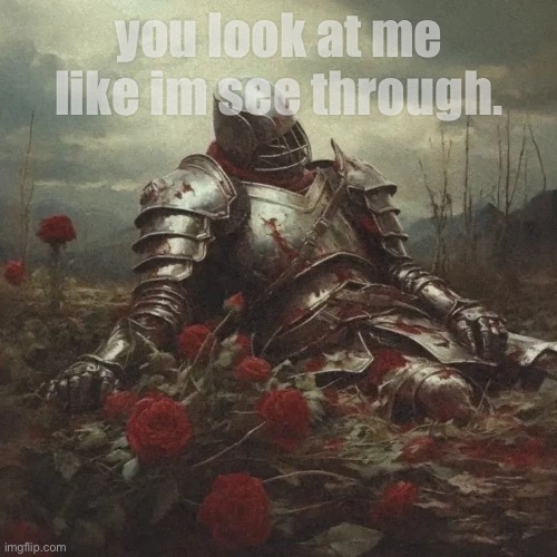 im here, i really am. | you look at me like im see through. | image tagged in glass,knight,art,jazzy,knights,glasses | made w/ Imgflip meme maker