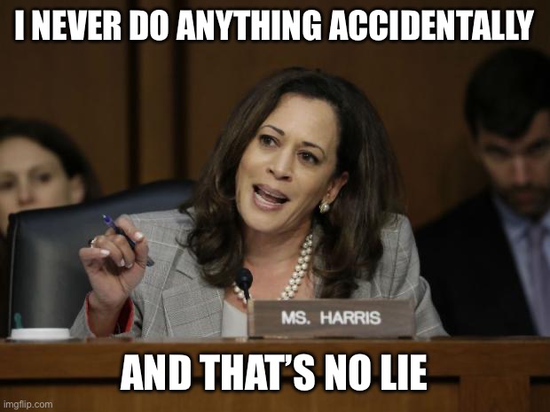 Kamala Harris | I NEVER DO ANYTHING ACCIDENTALLY AND THAT’S NO LIE | image tagged in kamala harris | made w/ Imgflip meme maker