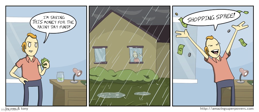 image tagged in memes,comics/cartoons,rainy day fund,raining,shopping,trip | made w/ Imgflip meme maker