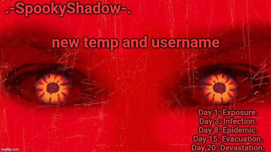 .-SpookyShadow-. Announcement Temp | new temp and username | image tagged in -spookyshadow- announcement temp,28 days later | made w/ Imgflip meme maker